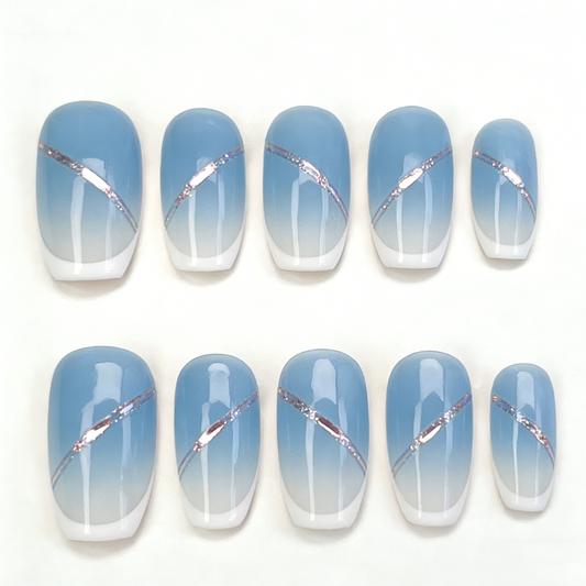 Sky Blue Gradient Short Wearable Nails