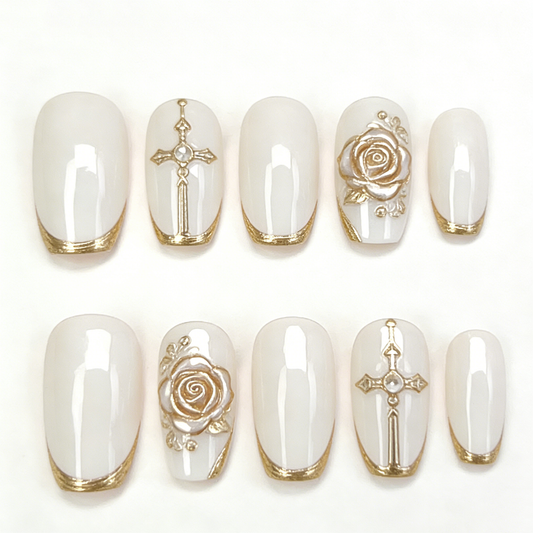 White Gold Rose & Cross Short Wearable Armor