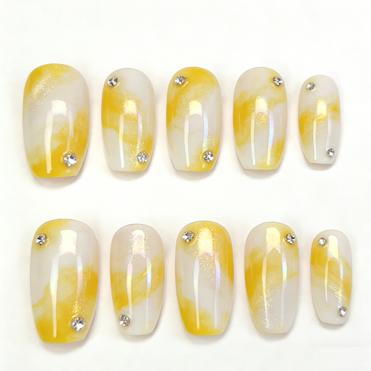 Lemon Marble Short Wearable Nails