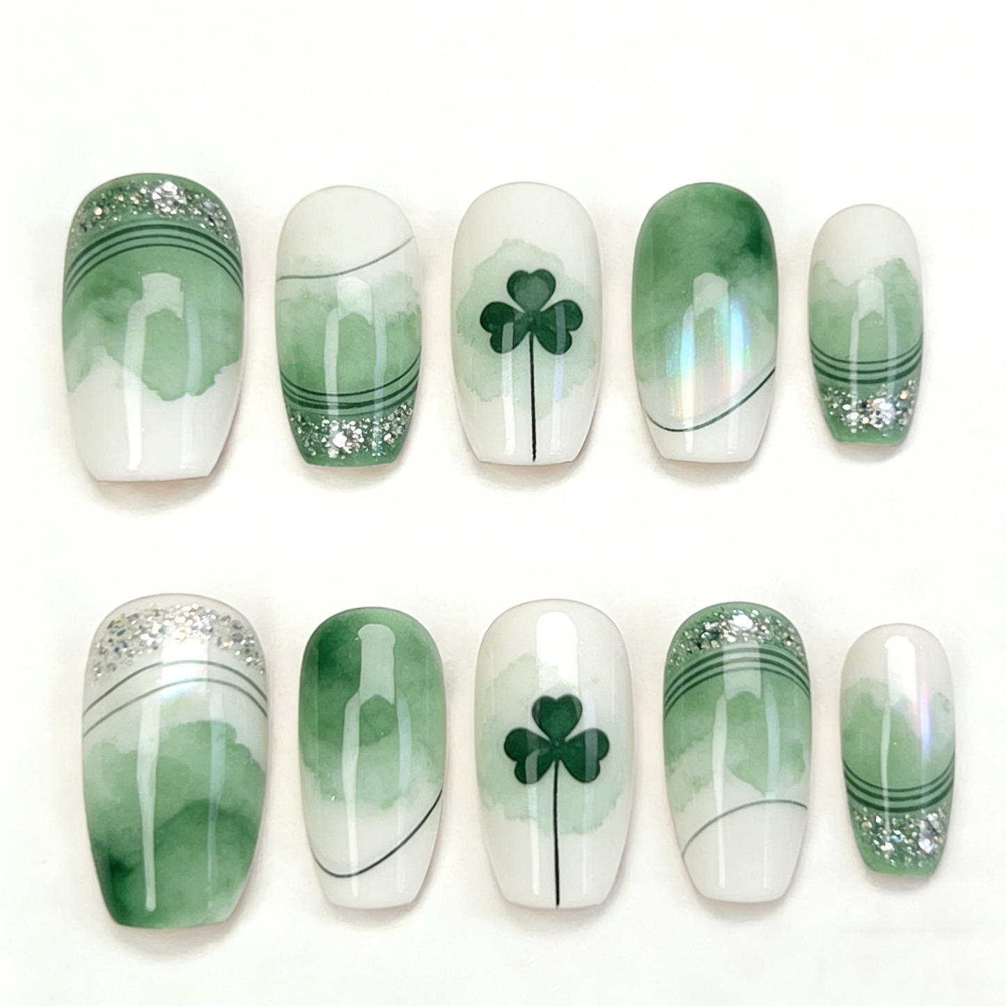 Emerald Clover Short Wearable Nails