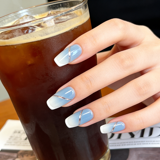 Sky Blue Gradient Short Wearable Nails