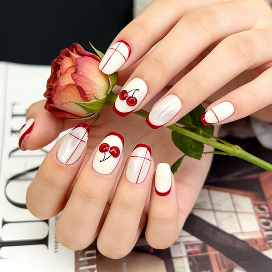 Cherry Red Short Wearable Nails