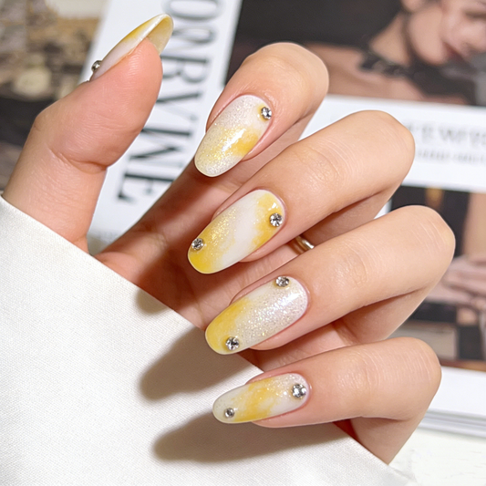 Lemon Marble Short Wearable Nails