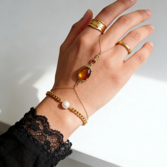 Amber & Pearl Hand Back Chain
