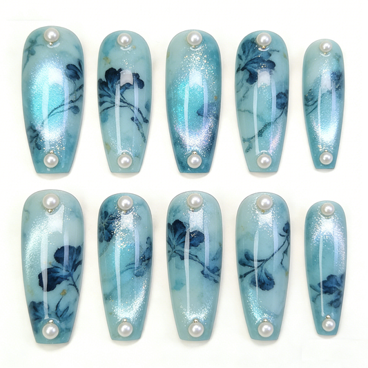 Blue Floral Pearl Long Wearable Armor