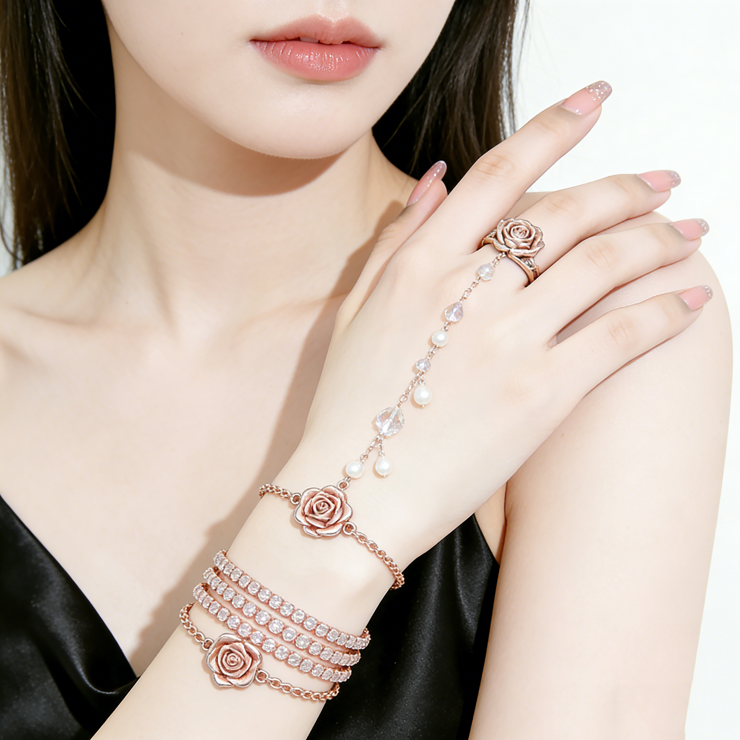 Rose & Pearl Hand Back Chain