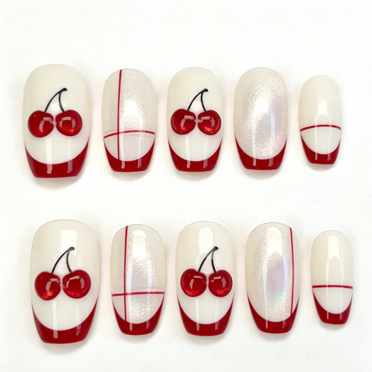 Cherry Red Short Wearable Nails