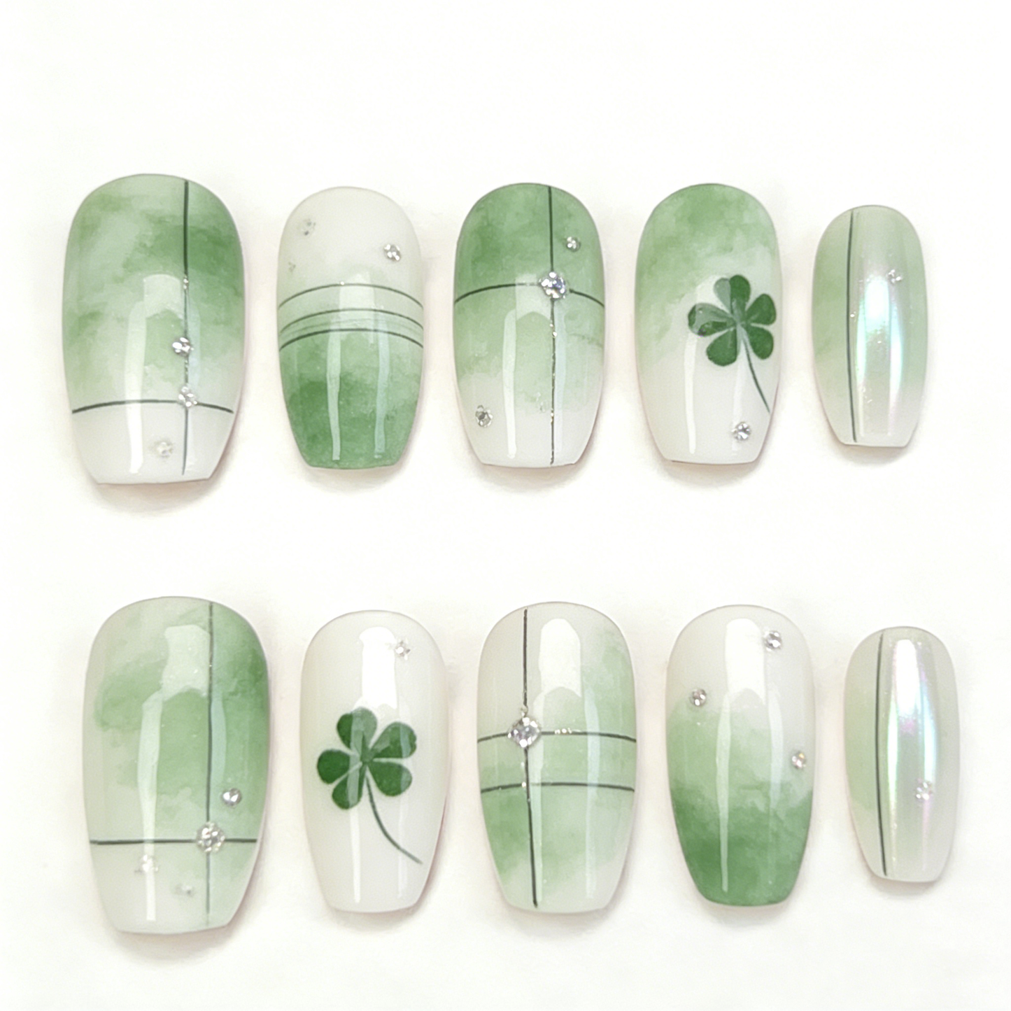 Clover Green Short Wearable Nails